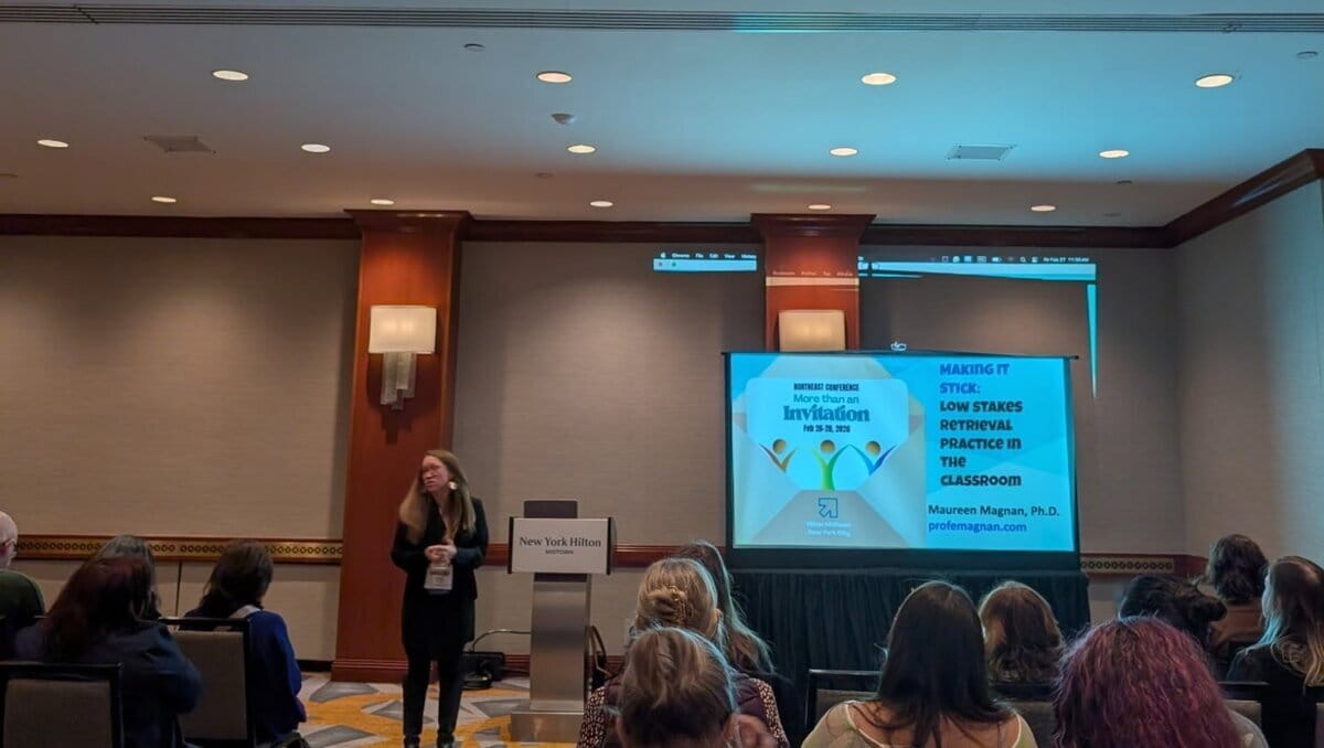 Maureen Magnan presenting on retrieval practice at the 2026 NECTFL conference in New York City