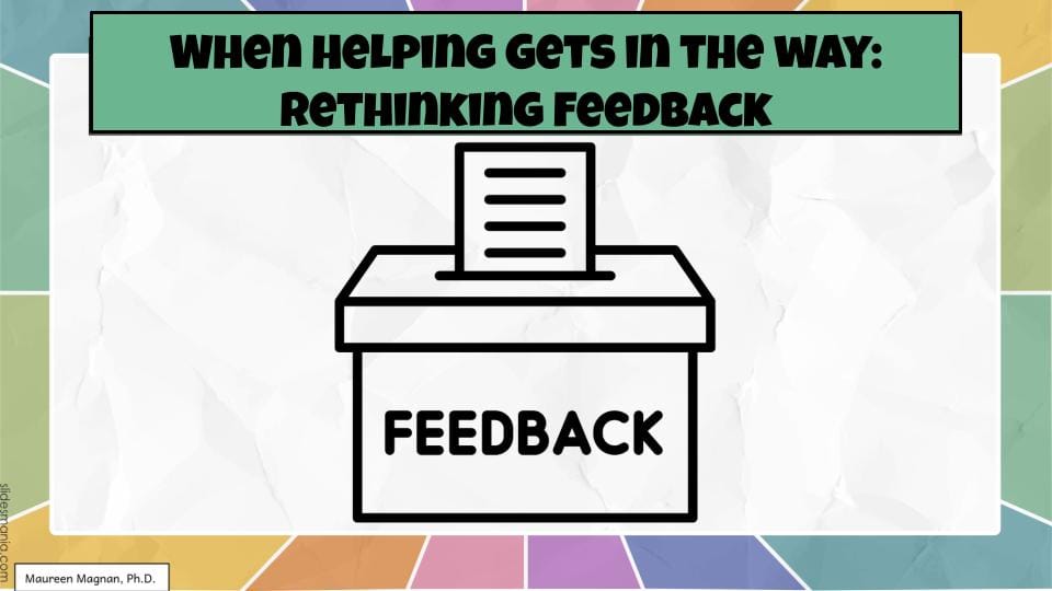 Illustration of a feedback form with a pencil and checkboxes for the article When Helping Gets in the Way: Rethinking Feedback.